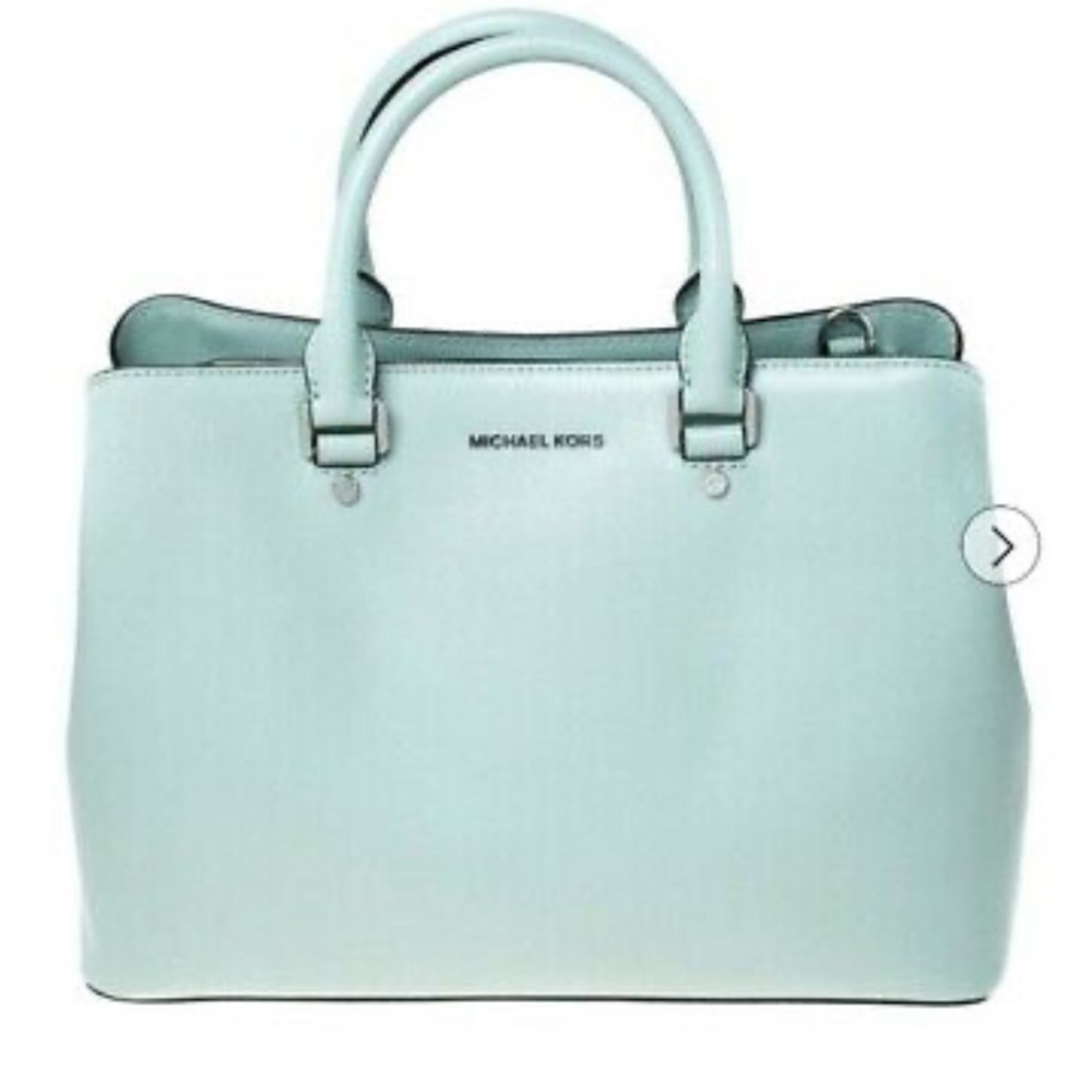 MICHAEL KORS Savannah Satchel Silver/Celadon and Matching wallet